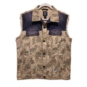 Rocksmith Denim Camo Vest Tokyo NY Streetwear Y2K Khaki Jean Jacket Mens Medium